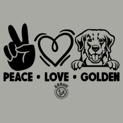 GILDAN® LADIES HEAVY COTTON™ 100% COTTON T-SHIRT DTF IMPRINTED PEACE, LOVE, GOLDEN WITH GRROW LOGO Design