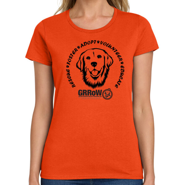 GILDAN® LADIES HEAVY COTTON™ 100% COTTON T-SHIRT DTF IMPRINTED RESCUE, FOSTER, ADOPT, VOLUNTEER, EDUCATE  GRROW LOGO Thumbnail