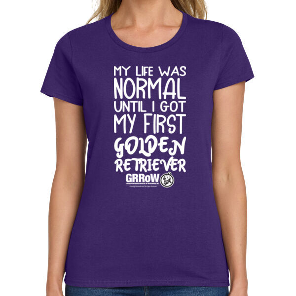 LADIES HEAVY COTTON 100% COTTON T SHIRT WITH "MY L0IFE WAS NORMAL" DTF IMPRINT IN WHITE Thumbnail