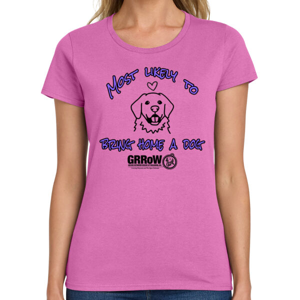 GILDAN® LADIES HEAVY COTTON™ 100% COTTON T-SHIRT DTF PRINTED "MOST LIKELY TO BRING HOME A DOG" DESIGN IN BLACK Thumbnail