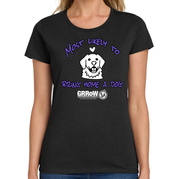 GILDAN® LADIES HEAVY COTTON™ 100% COTTON T-SHIRT DTF PRINTED "MOST LIKELY TO BRING HOME A DOG" DESIGN IN WHITE Thumbnail