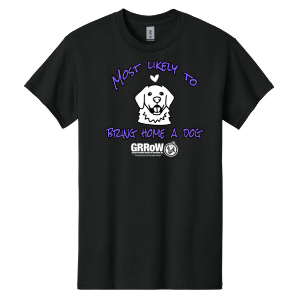 HEAVY COTTON  100% COTTON T SHIRT WITH DTF PRINTED "MOST LIKELY TO BRING HOME A DOG" DESIGN IN WHITE Thumbnail