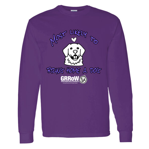 HEAVY COTTON  100% COTTON LONG SLEEVE T SHIRT WITH "MOST LIKELY TO BRING HOME A DOG" DESIGN IN WHITE Thumbnail