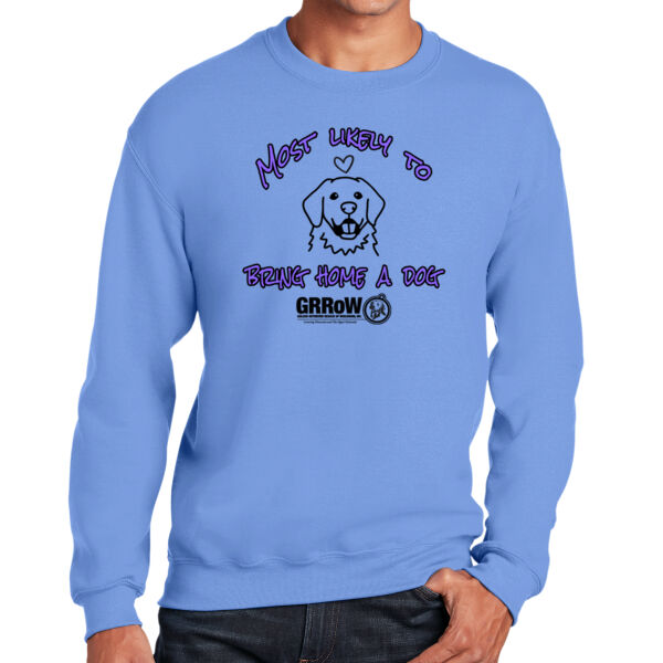 HEAVY BLEND CREWNECK SWEATSHIRT WITH "MOST LIKELY TO BRING HOME A DOG" DESIGN IN BLACK Thumbnail