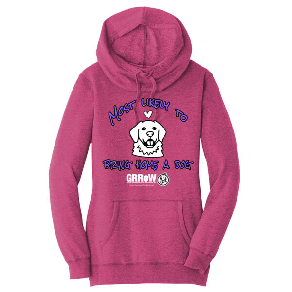WOMEN'S LIGHTWEIGHT FLEECE HOODIE WITH "MOST LIKELY TO BRING HOME A DOG" DESIGN IN WHITE Thumbnail