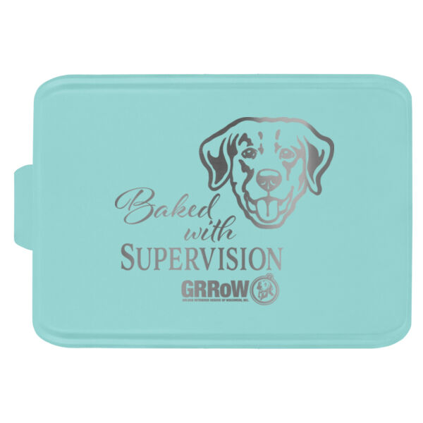 9" X 13" ALUMINUM CAKE PAN WITH LID with "Baked with Supervision" Design and GRRoW Logo Thumbnail
