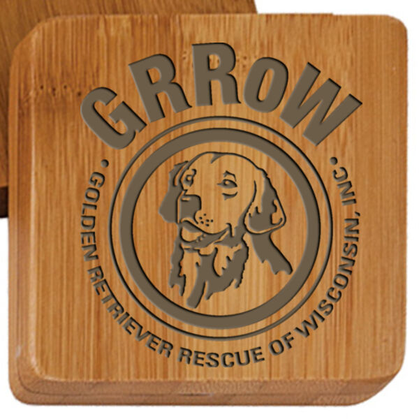 4" X 4" BAMBOO SQUARE 4-COASTER SET WITH HOLDER with GRRoW Logo Thumbnail